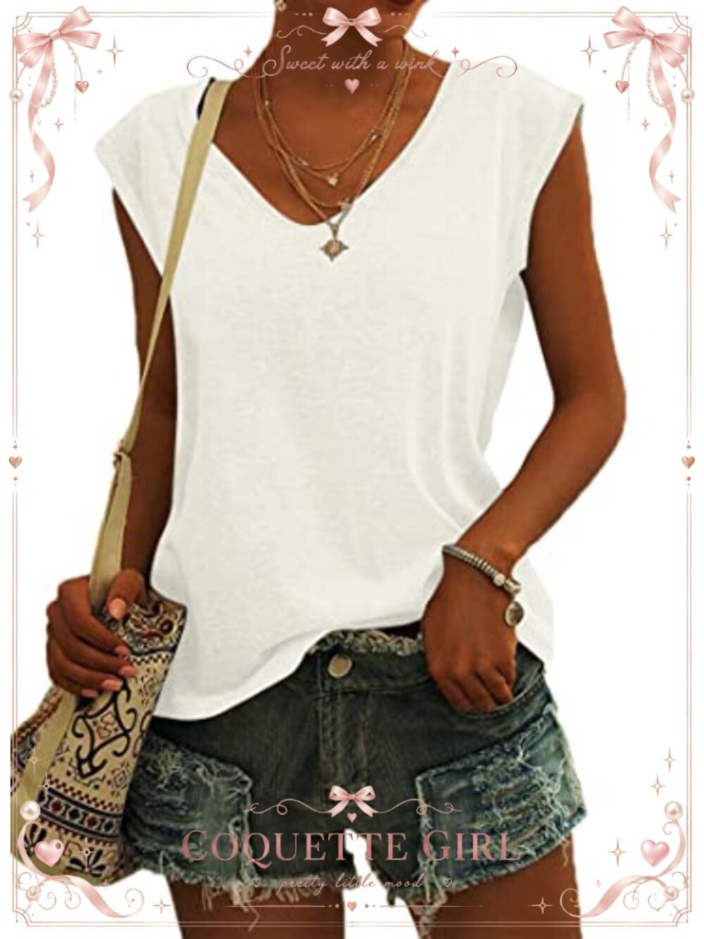 Womens Loose Fit Cap Sleeve V-Neck Tank Top Summer Casual T-Shirt